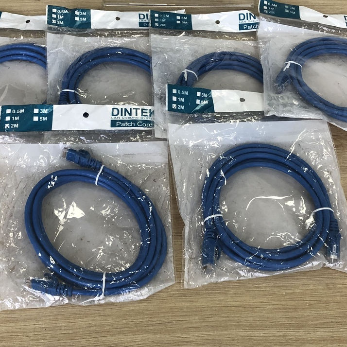 1 ไฟเบอร์ Network Cable/Network Jumper CAT 6U/UTPP สีฟ้า 2 เมตร พร้อมปลายหล่อ 2 ตัว T568B, Dintek