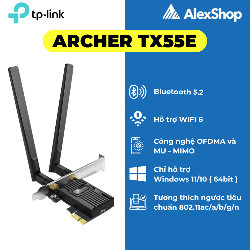 Tp-link TX55E / TX50E WiFi 6 Card Ax3000 Bandwidth, Bluetooth 5.2 สําหรับพีซี