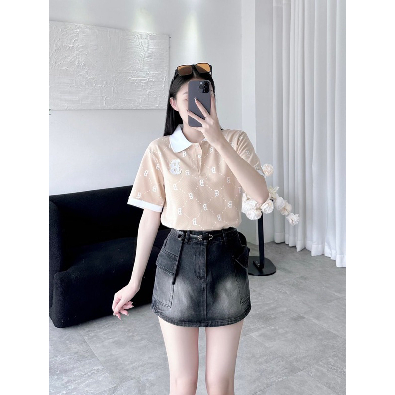 เสื้อโปโลผู้หญิงคอปกพิมพ์โลโก้เต็มรูปแบบและปักในโปโลสุดเท่
