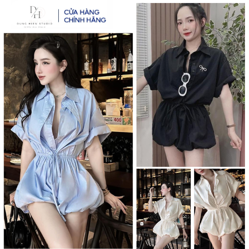 จั้มสูทแต่งรูปเงาพอง เสื้อ2แผงสีดําสวยมาก มีเชือกผูกเอว