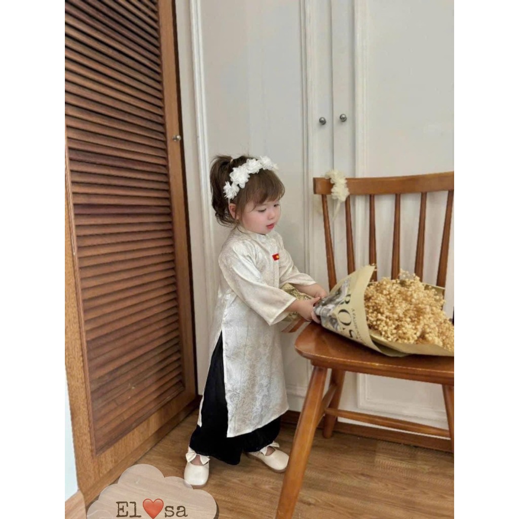 Girls Ao Dai - โอ้โหไดขาวเวียดนาม (พร้อมมเน่ดอกไม้) น่ารักสุดๆสําหรับเด็กอายุ 1-8 ปี