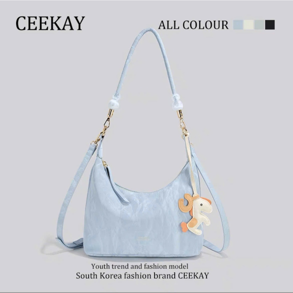 กระเป๋าถือ CeeKay ของแท้-กระเป๋าสะพายหนังกํามะหยี่นุ่มพร้อมตะขอม้าสีส้มน่ารักอ่อนโยนหรูหราร้อน 2024