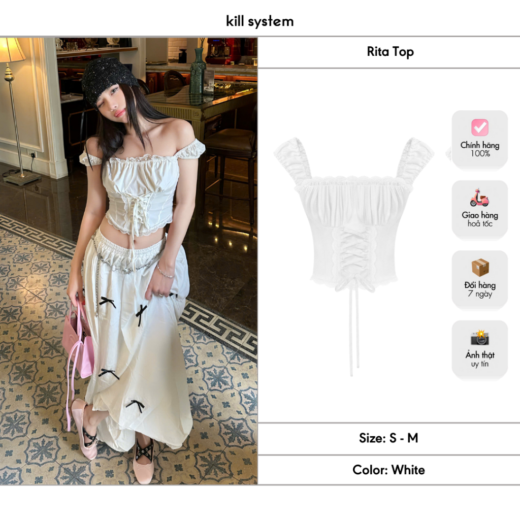Killระบบ Rita เสื้อครอปไหมพรมเปิดไหล่