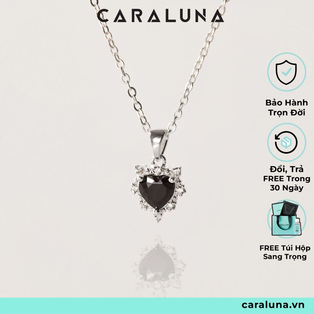 สร้อยคอ Black Stone Heart - 925 CARA LUNA Silver Heart Necklace with Stone - Gift for Girlfriend VCN