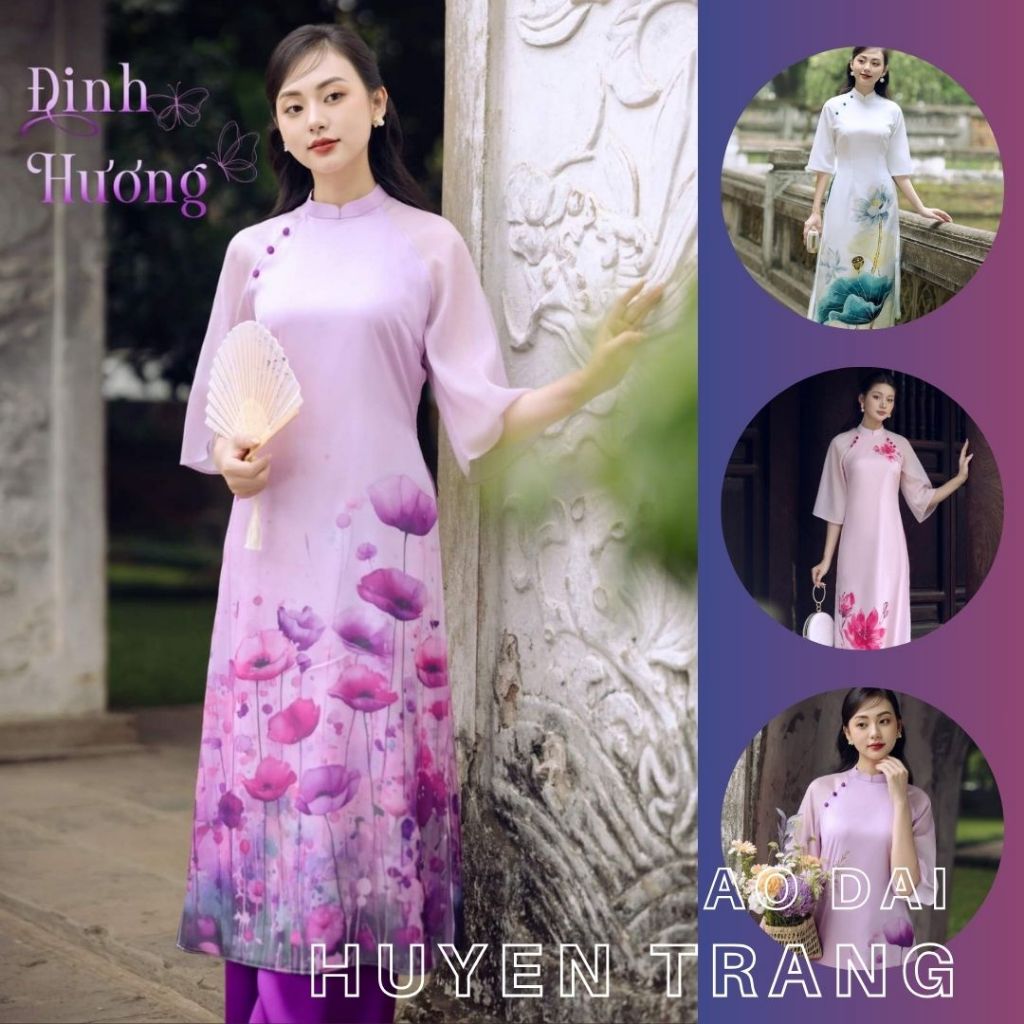 โมเดิร์น ao dai ทรงหลวมในผ้าไหมเพชรคุณภาพสูง
