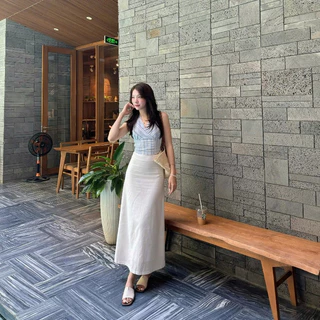 (OLDSCHOOL PHOTO) กระโปรง LINEN ยาว 88 ซม. มีซับใน