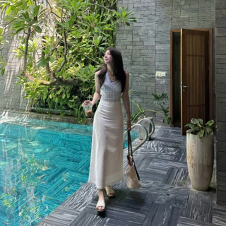 (OLDSCHOOL PHOTO) กระโปรง LINEN ยาว 88 ซม. มีซับใน