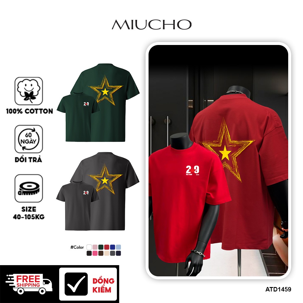 เสื้อยืดผู้ชายพิมพ์ลายดาวสีสันสดใส ATD1459 Miucho Iconic ผ้าคอตตอนสุดเท่พิมพ์ลายกราฟิก