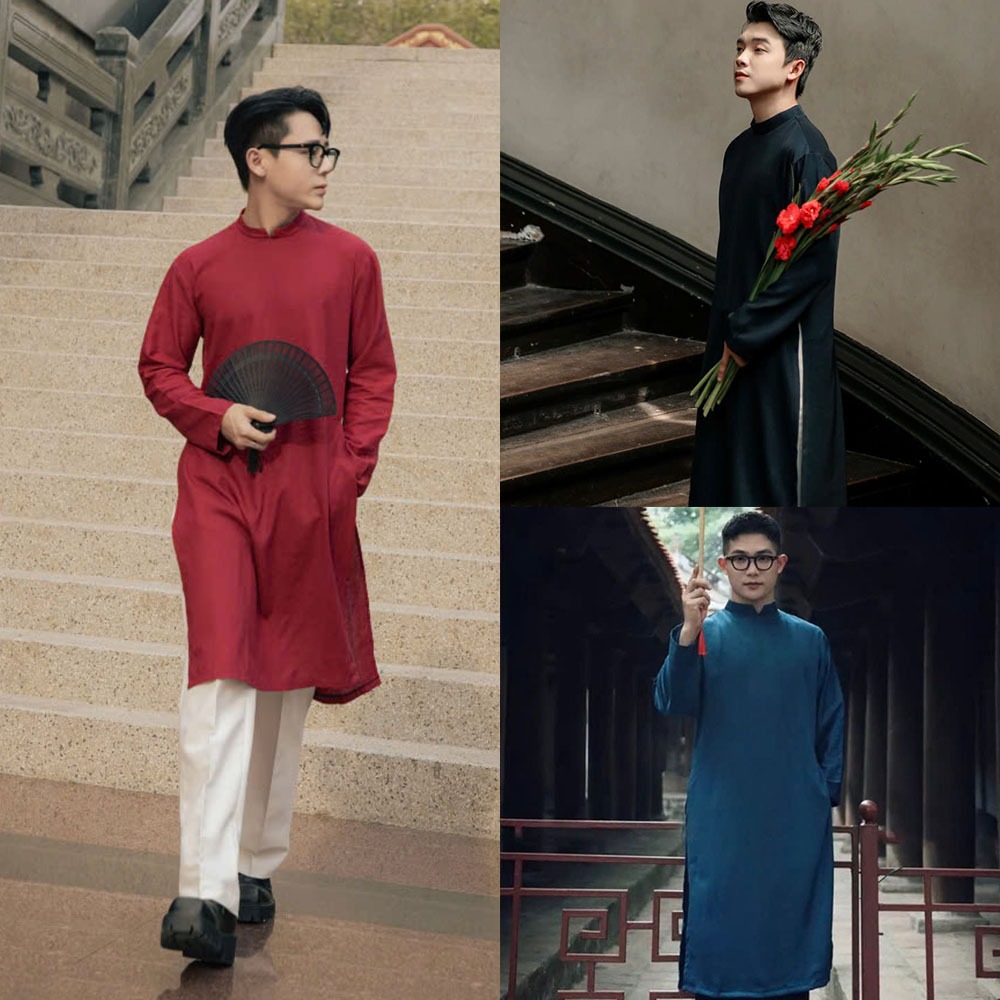 Renovated Ao Dai สําหรับผู้ชายที่มีรูปร่างตรงโบราณทําจากผ้า Tay Thi BL30