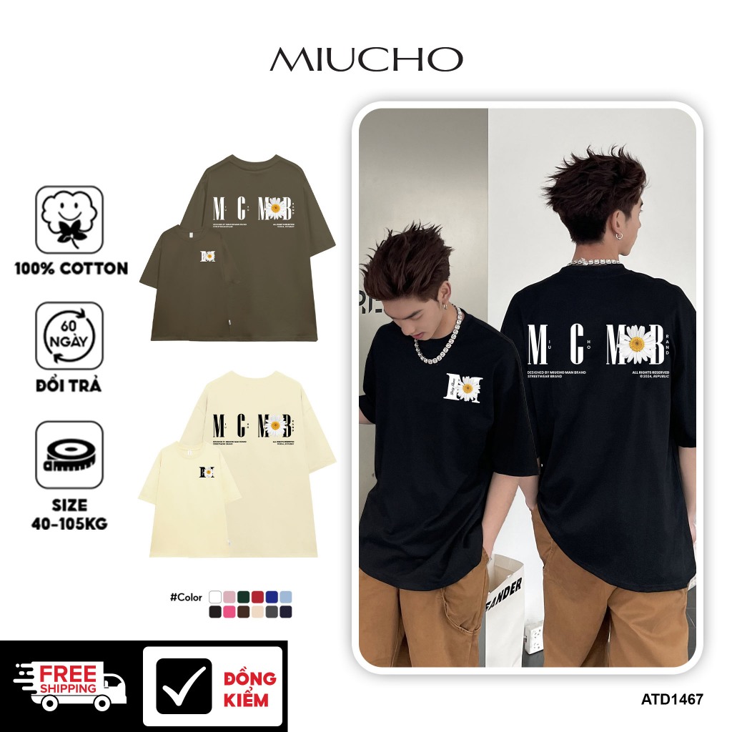 ATD1467 Miucho Man เสื้อยืดผู้ชายพิมพ์ลายดอกเบญจมาศหลวมในผ้าคอตตอนเย็นคอกลมพิมพ์ลายผสม