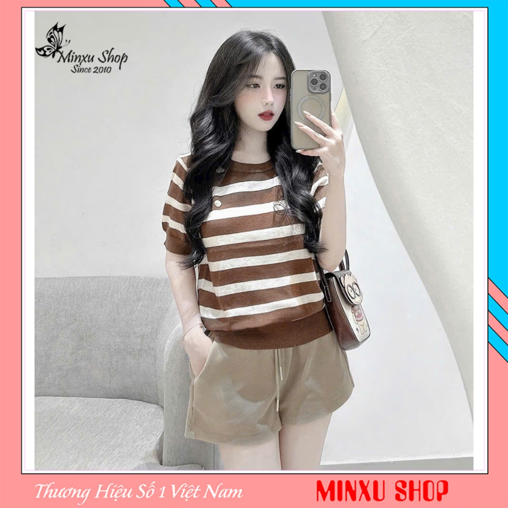 QC Minxu Shop PZ82 เสื้อสเวตเตอร์ลายทางแนวนอนบาง กลาง เบา และเท่