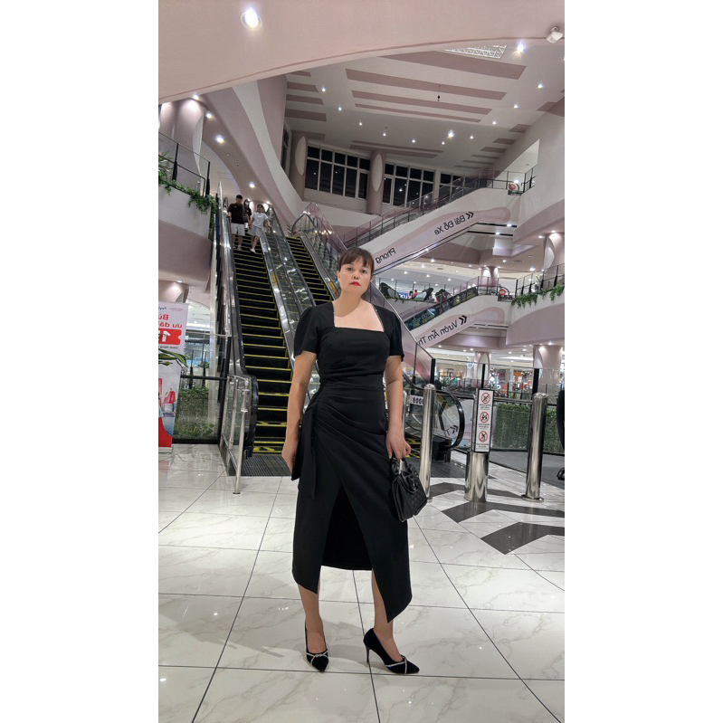 ชุดเดรส บอดี้คอน ผู้หญิงแขนยาว คอเหลี่ยม จีบซี่โครงและหิน เดรสออกงานสวยๆ - รูปที่ 3