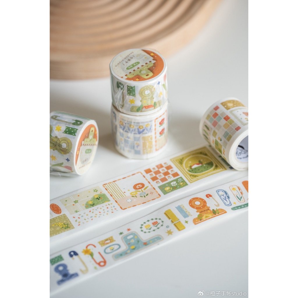 เทป Washi น่ารักสําหรับตกแต่ง แพลนเนอร์สตูดิโอสีส้ม รอบ 100 ซม | มีโอฮิเมะ198