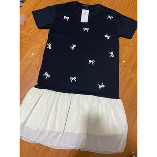 ชุดคลุมท้อง Pretty babydoll ดีไซน์คอกลมสีดํา ลายโบว์เด็ก ผสมหางปลาชีฟอง เลดี้สวยสุดๆ