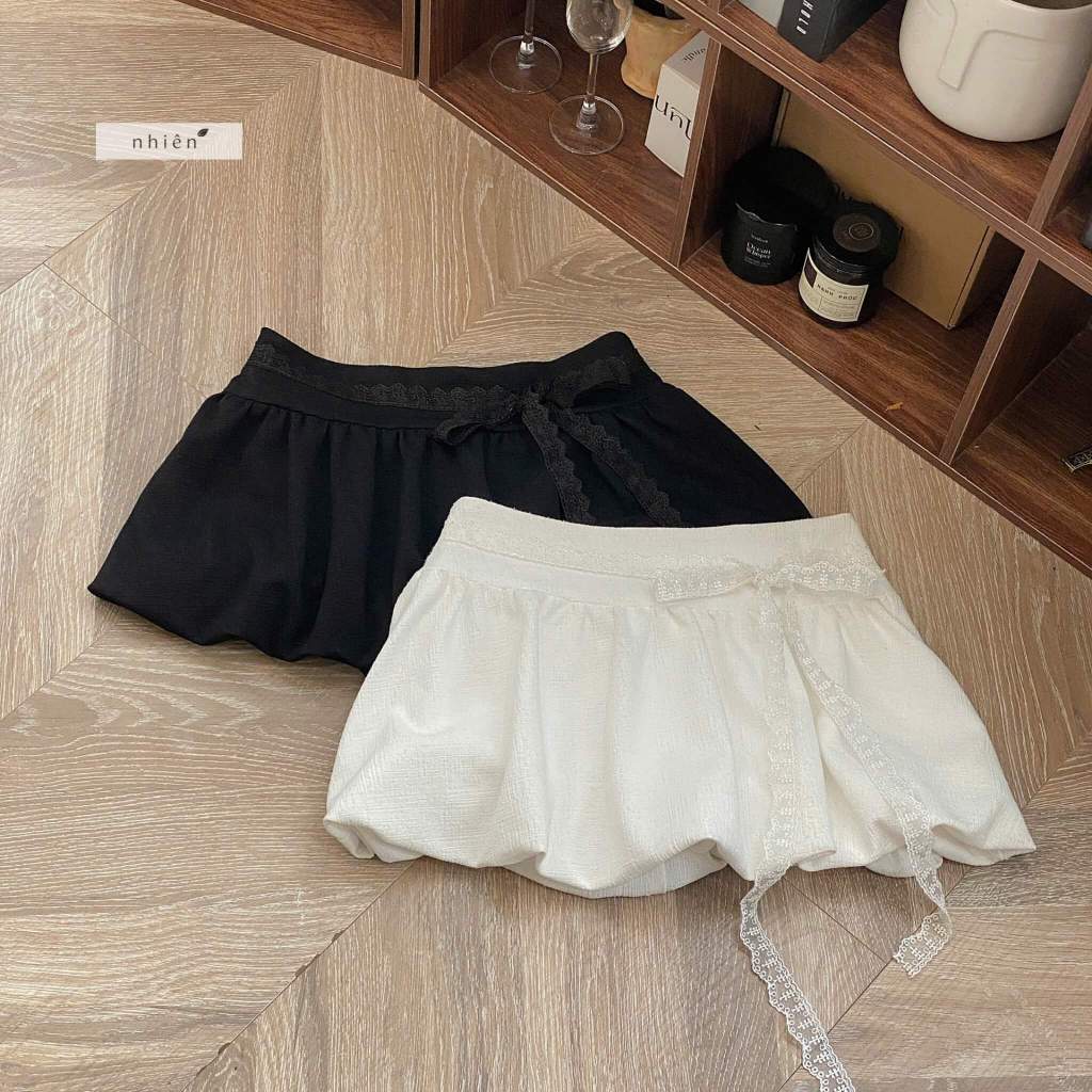 เค้กข้าว nhienvintage BV144 กระโปรงสั้นสควอชสีขาว