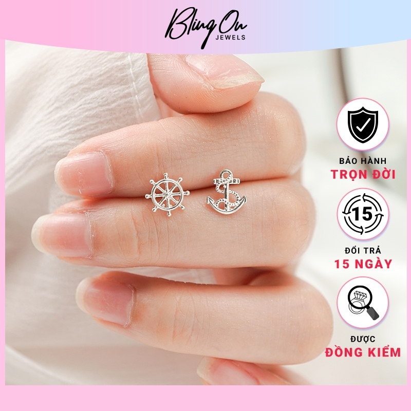 ต่างหูเงิน Anchor & Wheel Stud - ต่างหูเงินคุณภาพสูง 3240