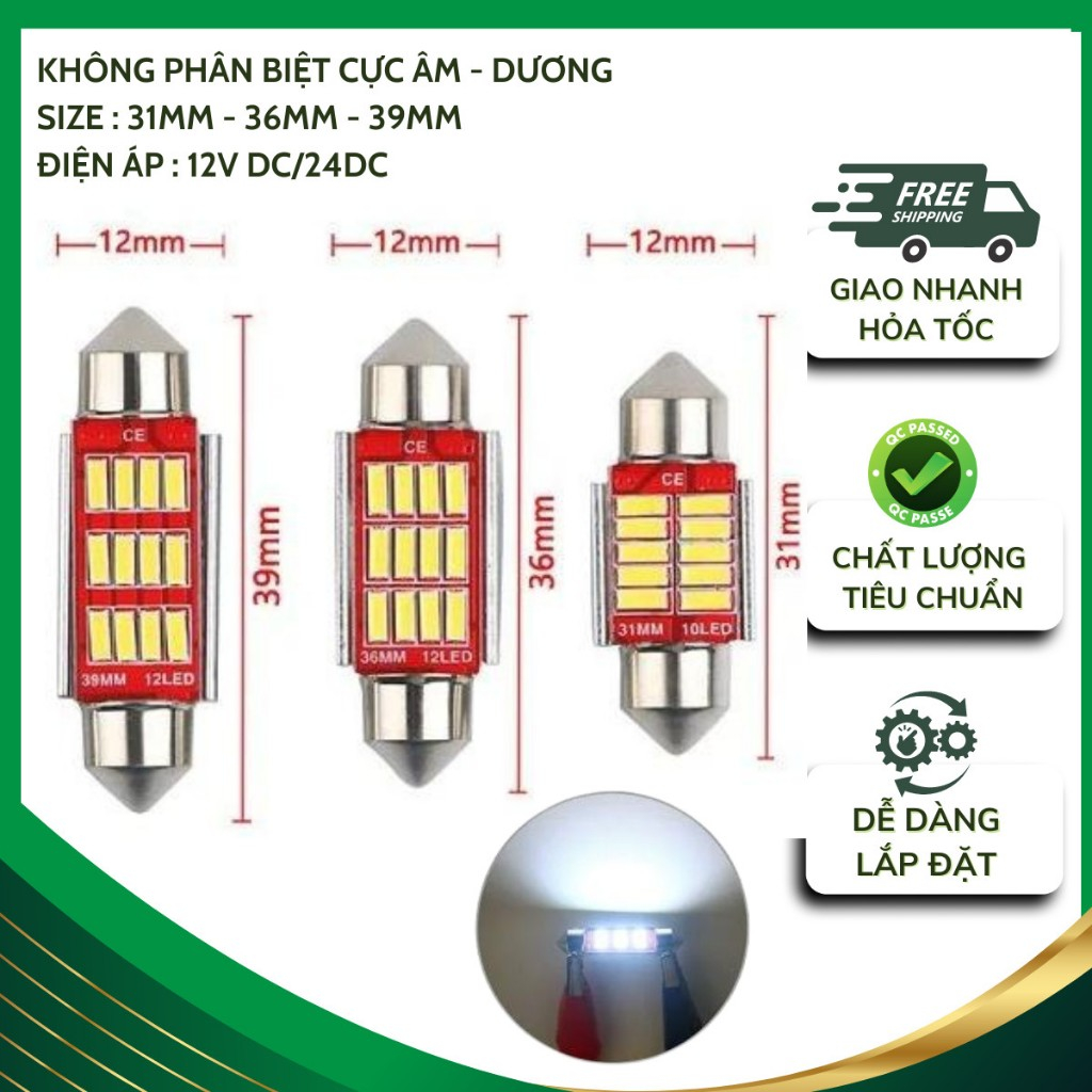 หลอดไฟ LED เพดานรถยนต์ 31mm,36mm,39mm 12v,24v c5w เพดาน LED รถยนต์