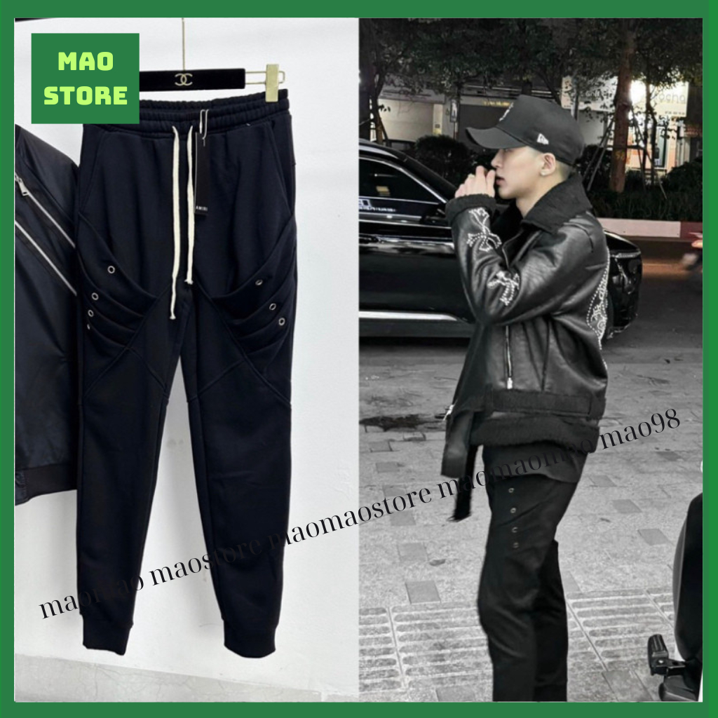 Obsess กางเกงจ็อกเกอร์ผู้ชายขาปูสีดําสักหลาดปักเจาะเงินทั้งต้นขาพร้อมปุ่มพนัง QC 2026