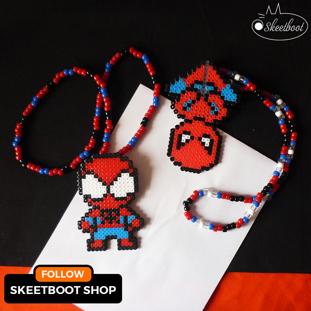 สร้อยคอ Kandi Spider man - สร้อยคอ perler Spider-man - เครื่องประดับแกะสลัก DJ edm เทศกาล raver