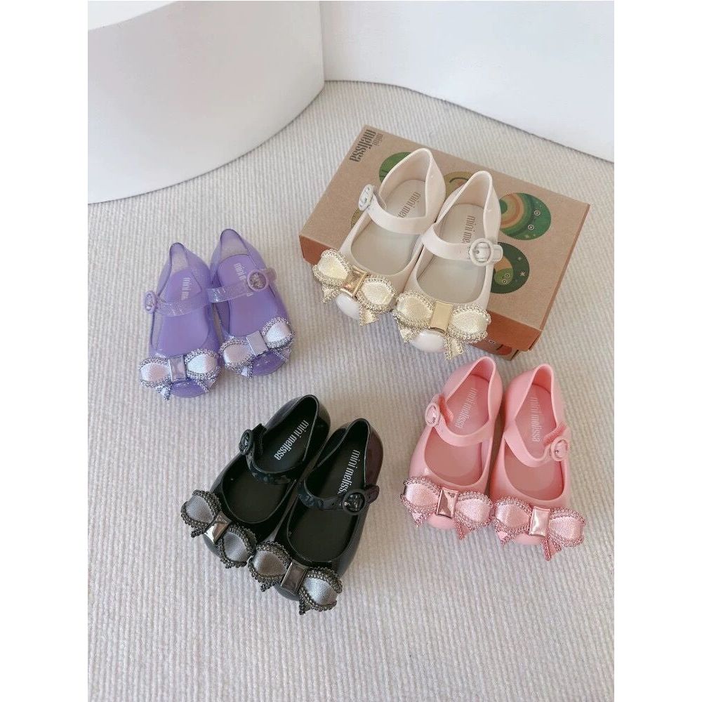 [Mini Melissa] รองเท้า Melissa สําหรับเด็กผู้หญิงมีโบว์ดํา สวยมาก