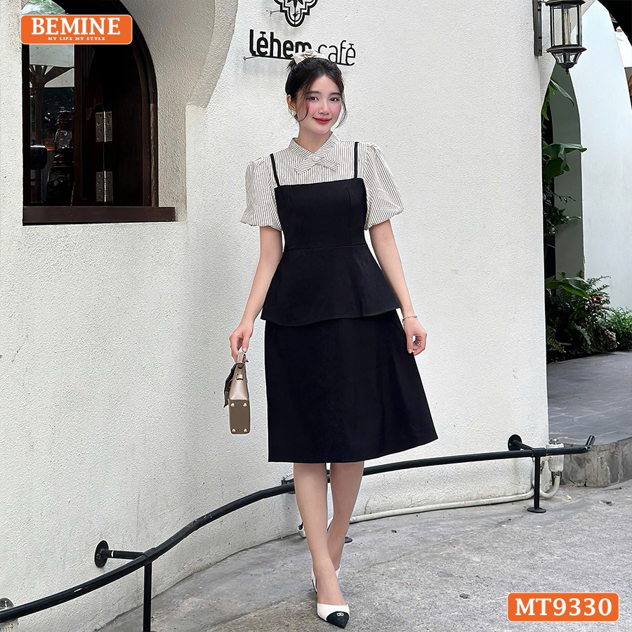 Bemine MT9330 เดรสคอเต่าแต่งโบว์และแขนพัฟ