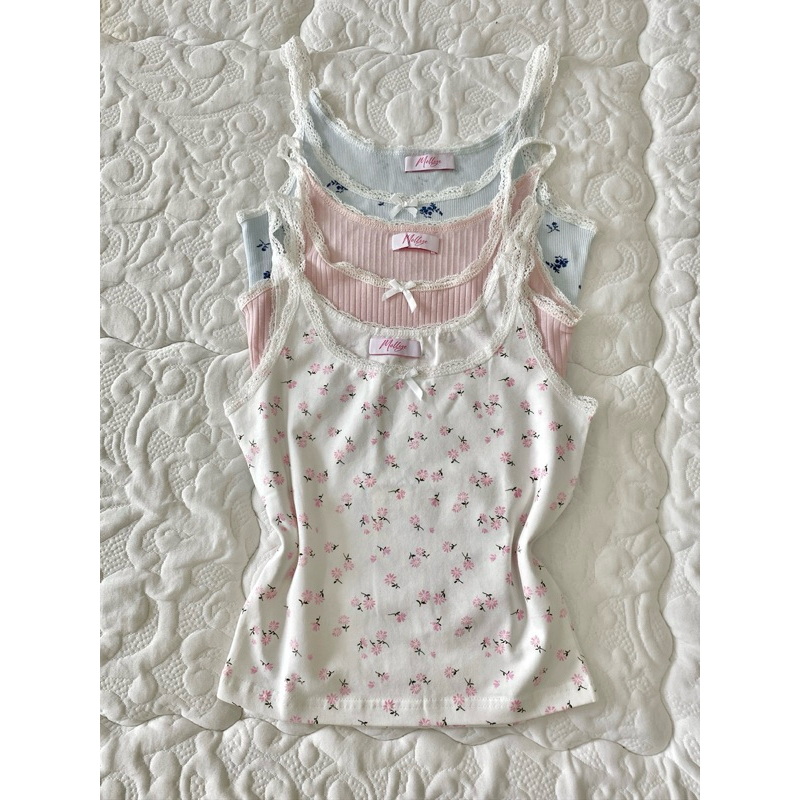ท็อปดอกไม้| เสื้อใส่บ้าน 2 ชิ้นของผู้หญิง แต่งลูกไม้ลายดอกไม้น่ารัก