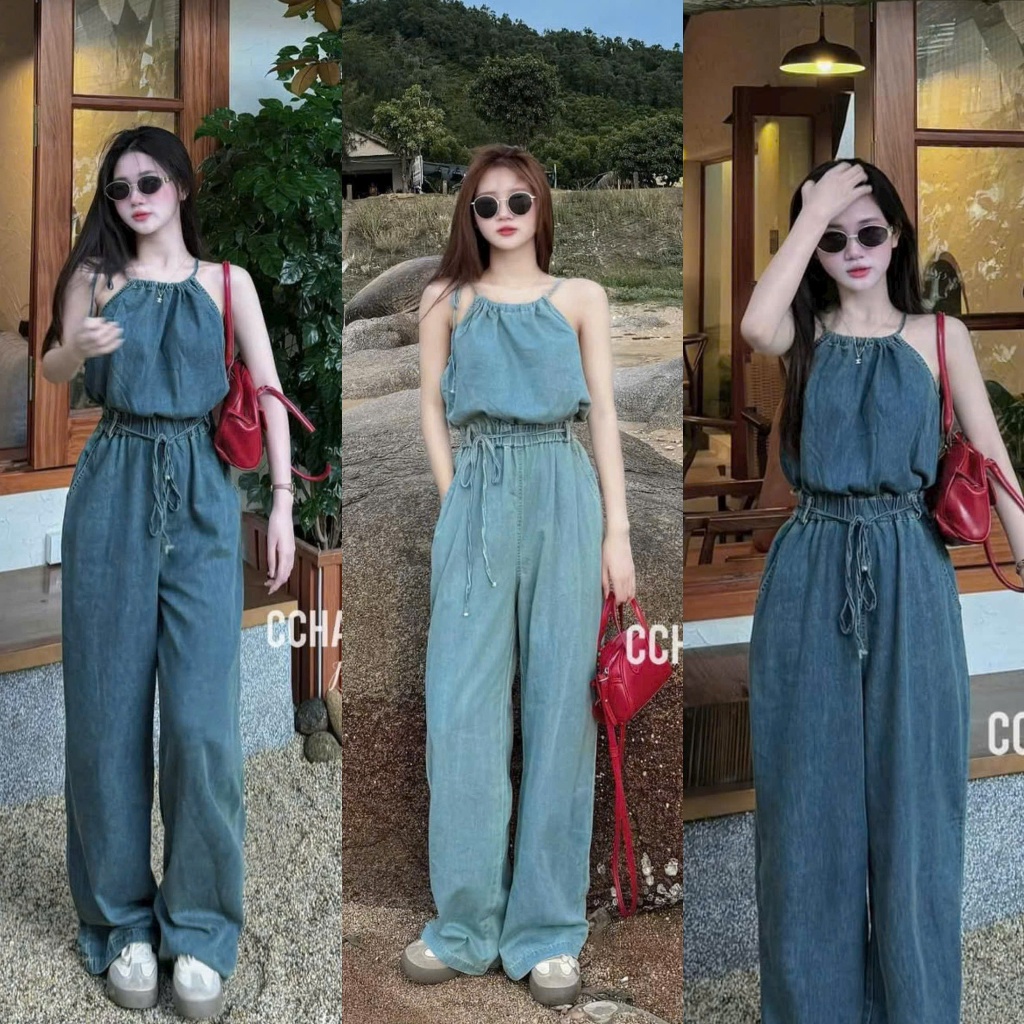 JUMSUIT ออกแบบมาเพื่อแฟชั่นผู้หญิงโชว์หุ่นสวยสุด ๆ สําหรับเด็กผู้หญิง ออกนอกบ้าน ถ่ายรูป กางเกงยีนส์ขายาว 2 สาย 2 สี