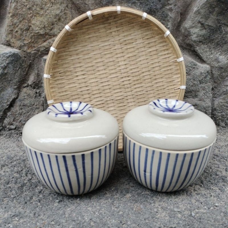 STRIPED PAINTED CERAMIC POT 30 (15CM) (ชามข้าวทําจากดินคาลิน)