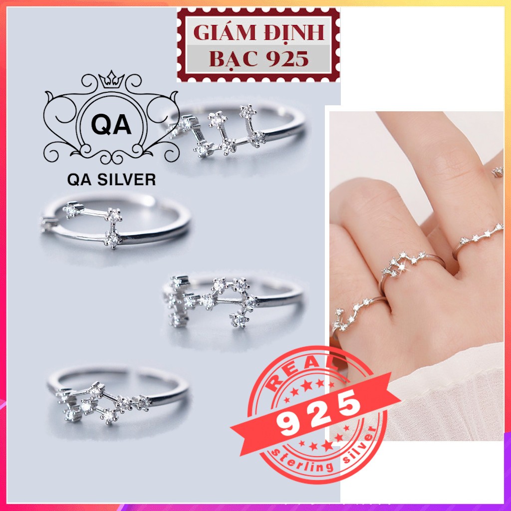 แหวนเงิน 925 พร้อมหิน 12 ป้าย ZODIAC สําหรับผู้ชายและผู้หญิงกลุ่มดาว S925 HOROSCOPE ZODIAC QA SILVER