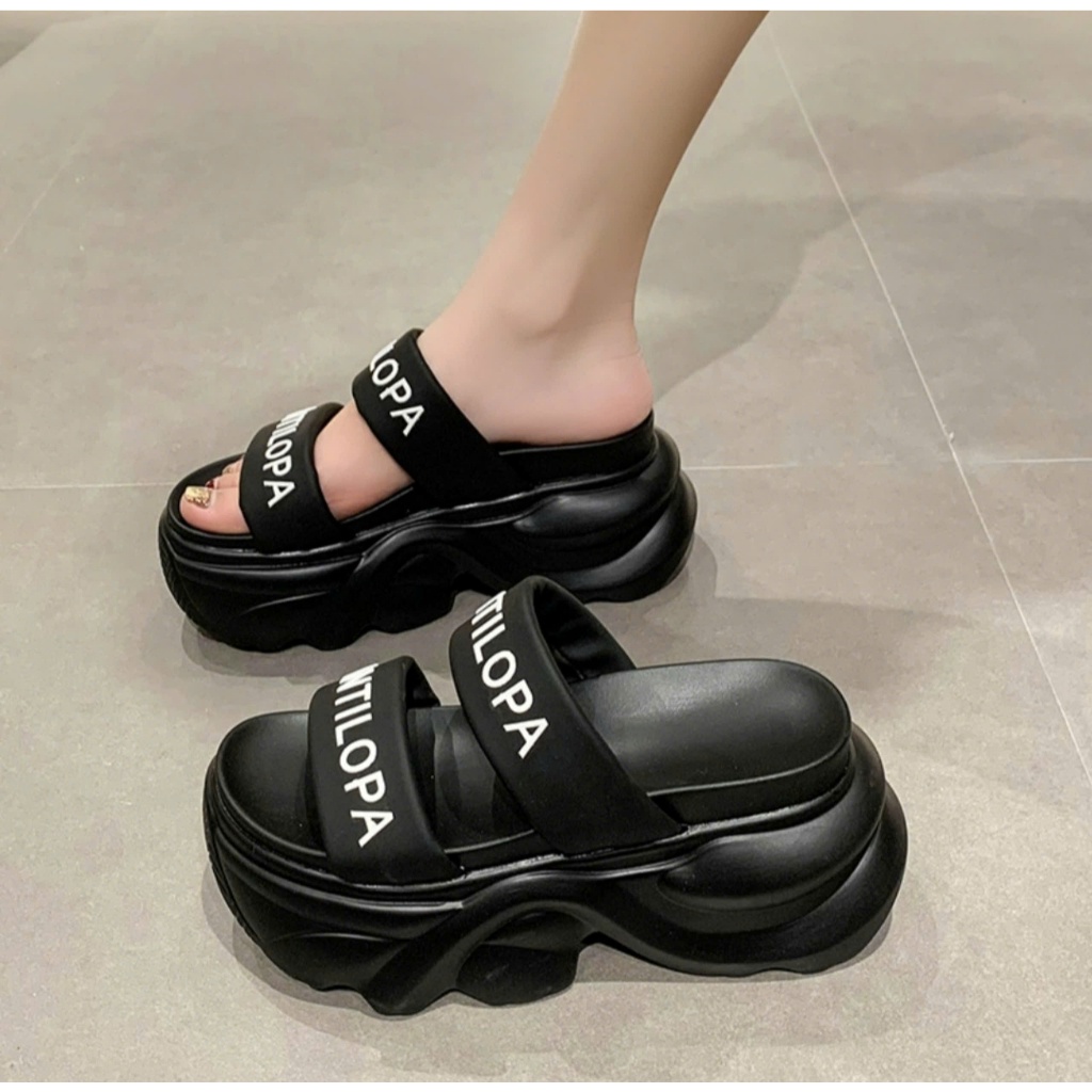 BM SLIPPERS 2 STRAPS PRINTED WITH LETTERS 9CM คุณภาพสูง TYPE I.