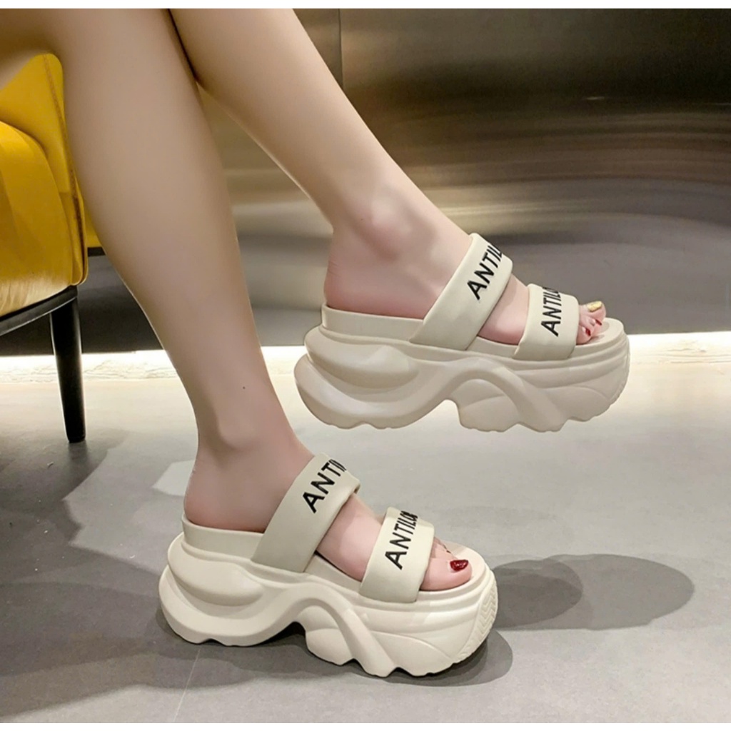 BM SLIPPERS 2 STRAPS PRINTED WITH LETTERS 9CM คุณภาพสูง TYPE I.