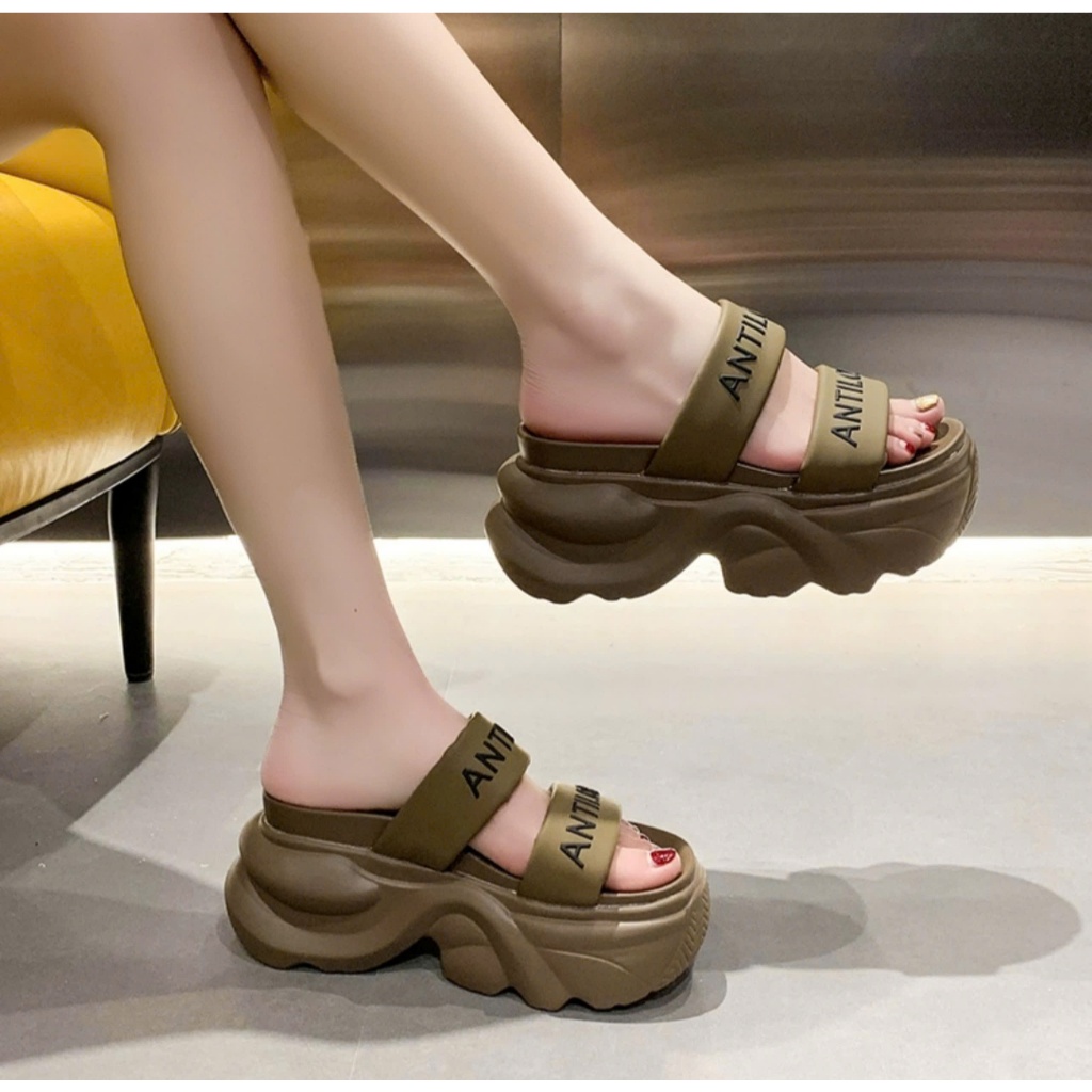 BM SLIPPERS 2 STRAPS PRINTED WITH LETTERS 9CM คุณภาพสูง TYPE I.