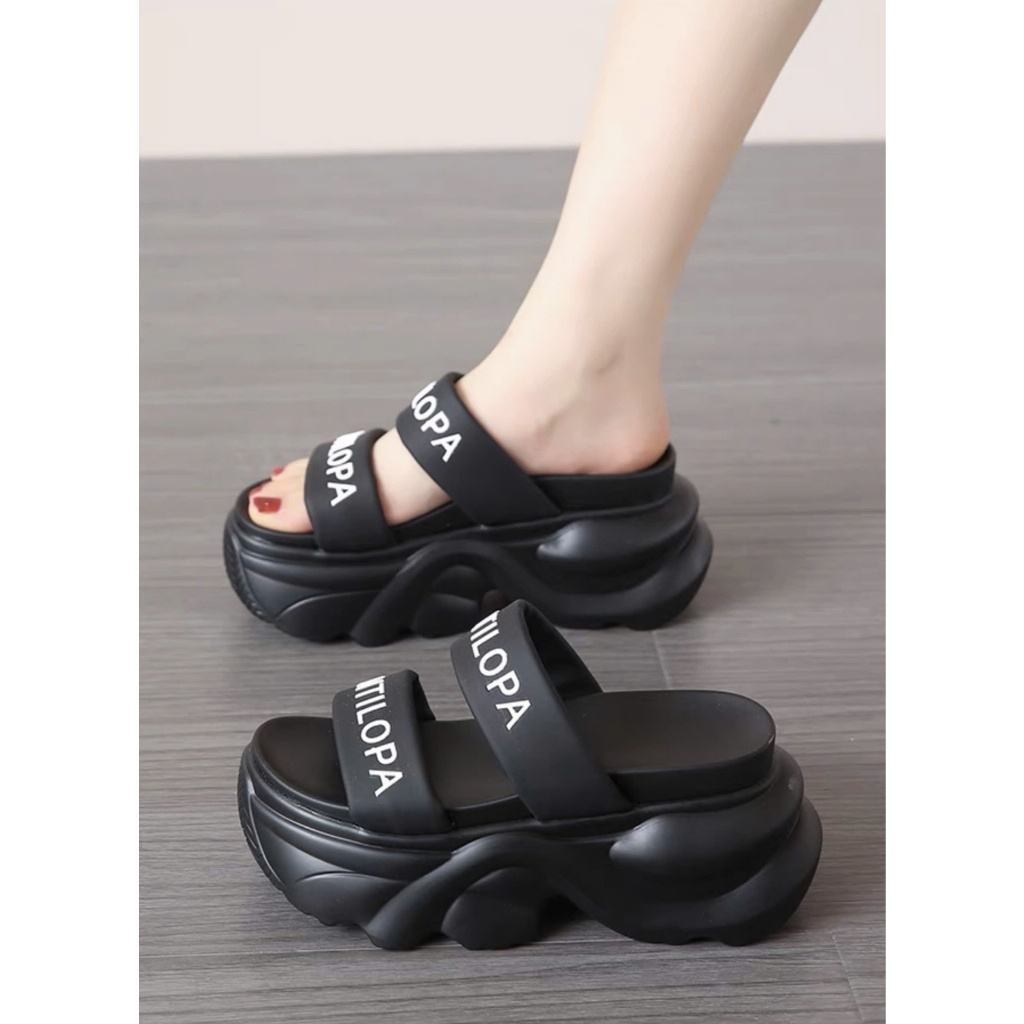 BM SLIPPERS 2 STRAPS PRINTED WITH LETTERS 9CM คุณภาพสูง TYPE I.