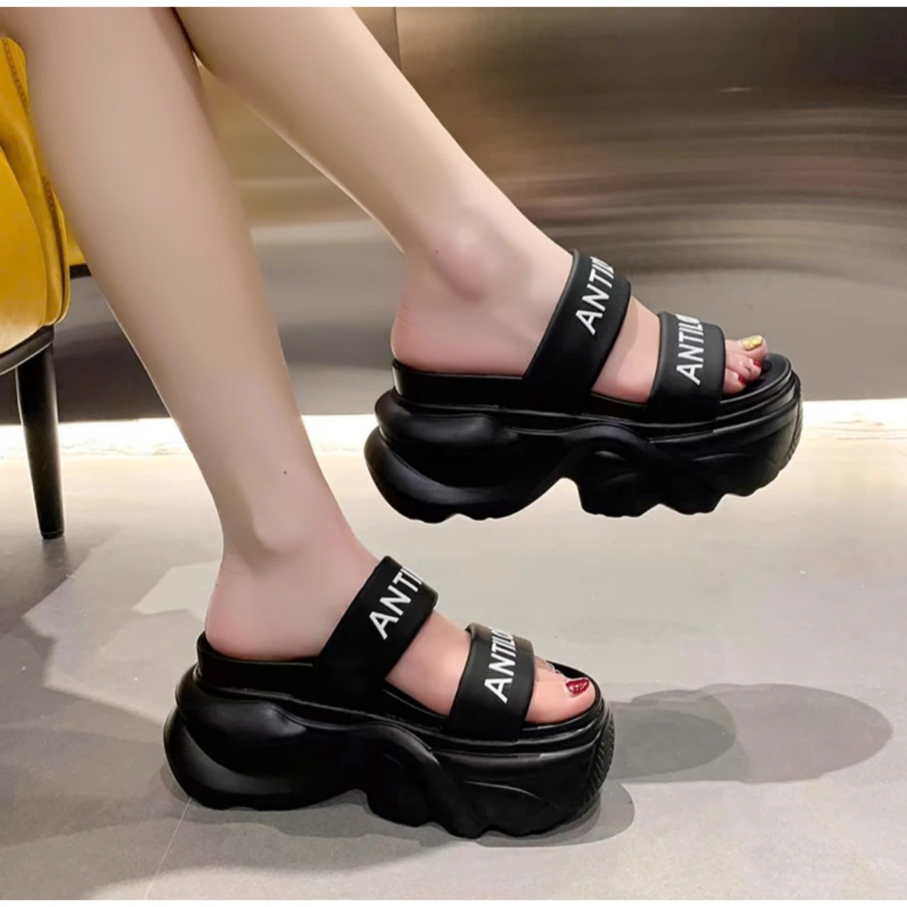 BM SLIPPERS 2 STRAPS PRINTED WITH LETTERS 9CM คุณภาพสูง TYPE I.