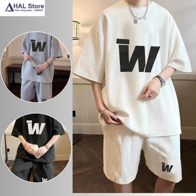 ชุดเสื้อผ้าแขนสั้นผู้ชายและผู้หญิงทําจากวัสดุรังผึ้งนุ่มเท่อ่อนเยาว์และทันสมัย W-Pattern HAL.Store B