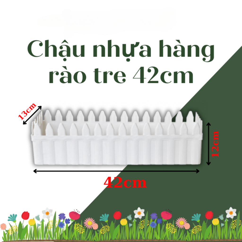 (Combo of 2) กระถางรั้วพลาสติก 4T2 สีขาว (42x13x11ซม.) สําหรับปลูกพืช ตั้งโต๊ะ