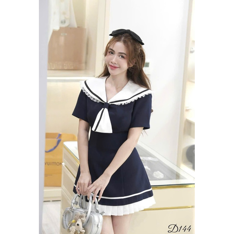 เดรสกะลาสีไซส์ใหญ่ 50-90KG น่ารัก สลิม ทรงแฮ็ค คอนซีลเลอร์ - D144 - U Xinh Store