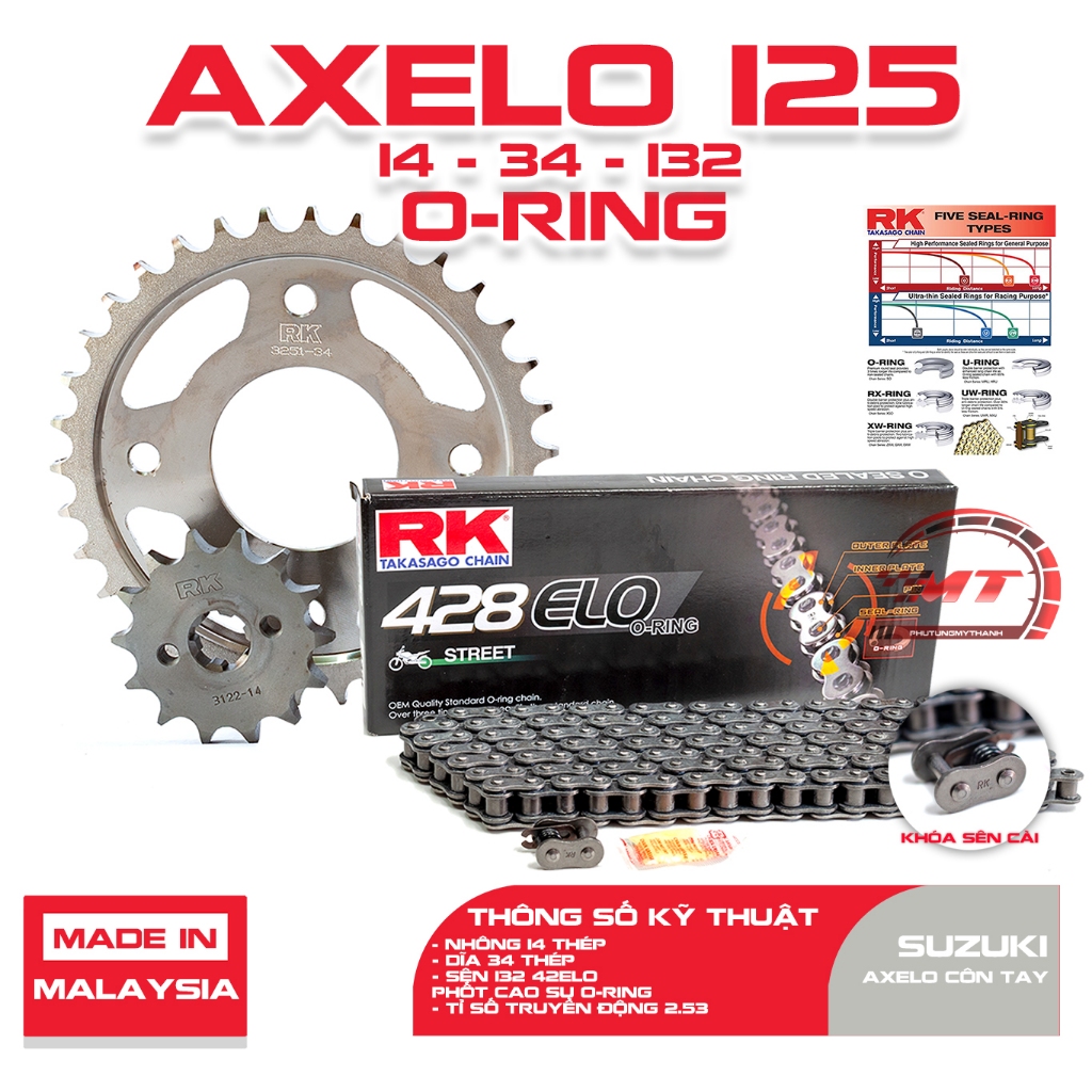 เฟืองโซ่ RK และซีลยางสําหรับคลัตช์แบบแมนนวล Suzuki Axelo 125cc
