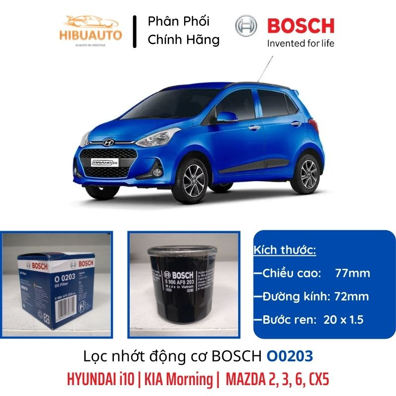 BOSCH O0203 กรองน้ํามันเครื่อง สําหรับ Hyundai i10, Kia Morning, Mazda 2, 3, 6, Cx5 | สวัสดีอัตโนมัต