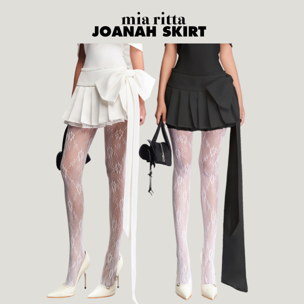 Joanah Skirt Mia Ritta V1090 - กระโปรงสั้นจับจีบโบว์ใหญ่ (โบว์ถอดออกได้)