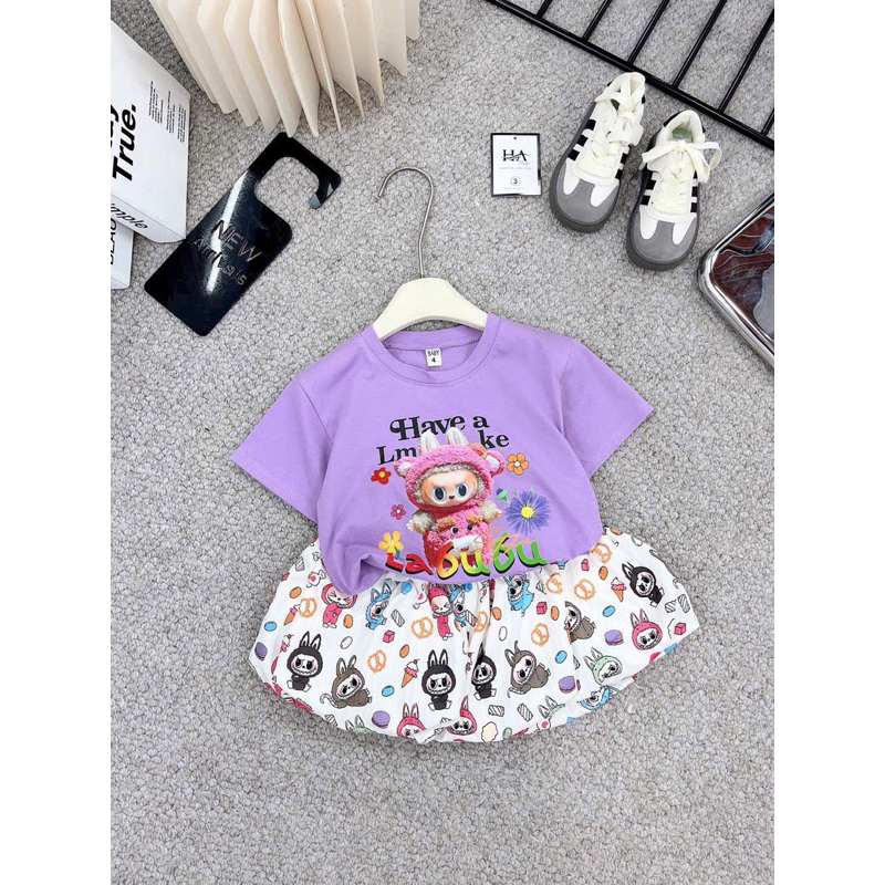 ชุดสําหรับเด็กผู้หญิง CS500, CS520 Labubu cotton shirt และชุดกางเกงฟักทอง 2 ชั้นสําหรับเด็กทารก