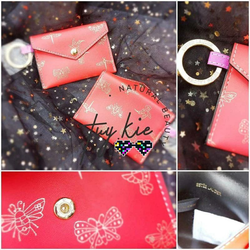 [ ของขวัญแบรนด์ 100% ใหม่ 2020 ] Esr Card Holder Wallet พื้นหลังสีแดงลายแมลงปอสีเหลือง