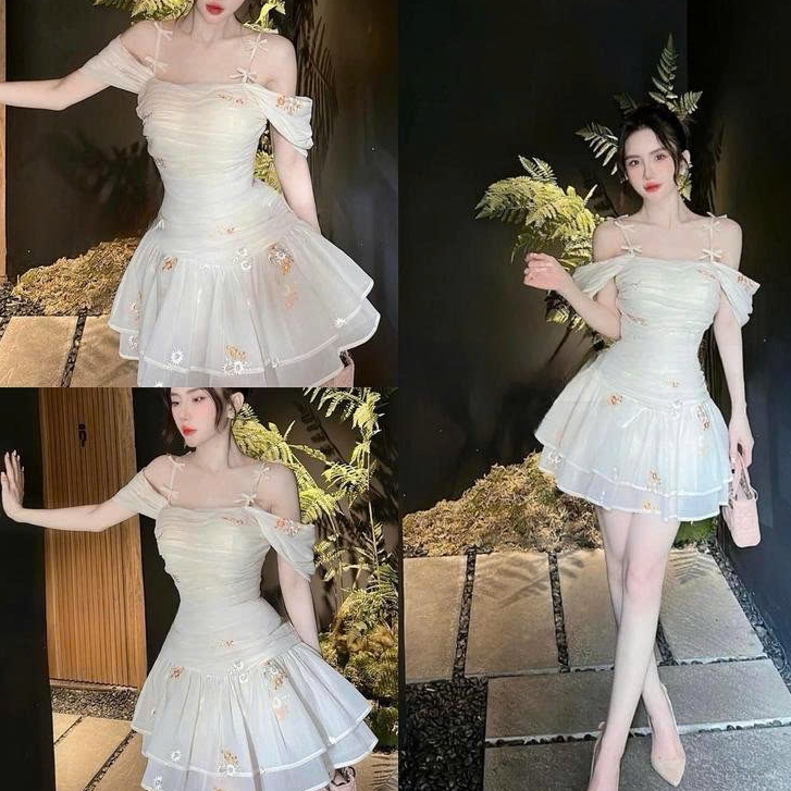 ชุดเดรสผู้หญิงดีไซน์มาตรฐานชุดเดรสผ้าชีฟองปักพื้นดอกไม้สีละมุนเดรสเลดี้มีซับในสําหรับไปปาร์ตี้และออกนอกบ้าน