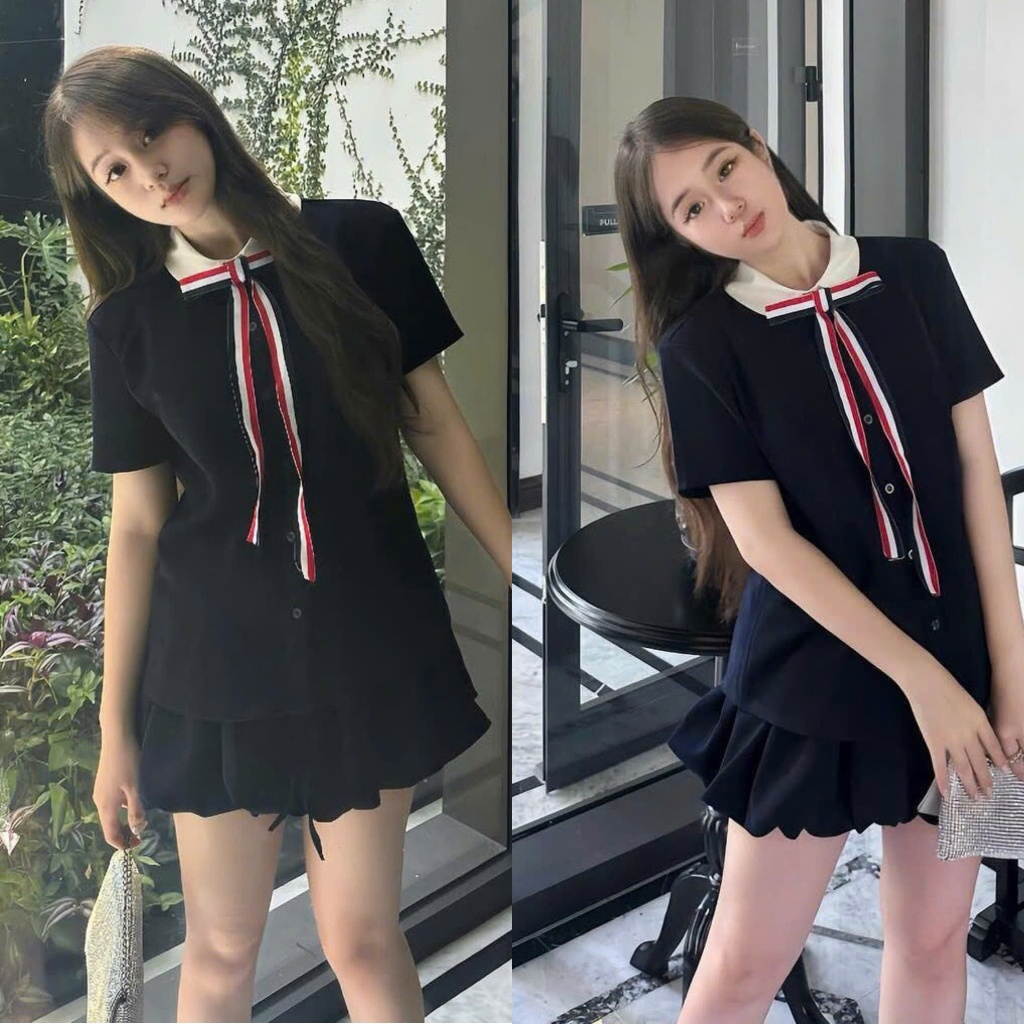 (มีให้เลือก 3 ขนาด): ชุดเสื้อไขว้อิตาลี Thome Bow ที่ถอดออกได้พร้อมขาตั้งไหล่เบาะผสมกางเกงกระโปรงบอลลูน 2 ชั้น [SV85] Lollaye