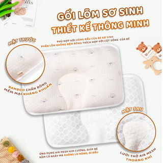 Gối lõm sơ sinh chống méo đầu Unbee chất liệu Bamboo chần bông mềm mại kết hợp lưới thở Air Mesh