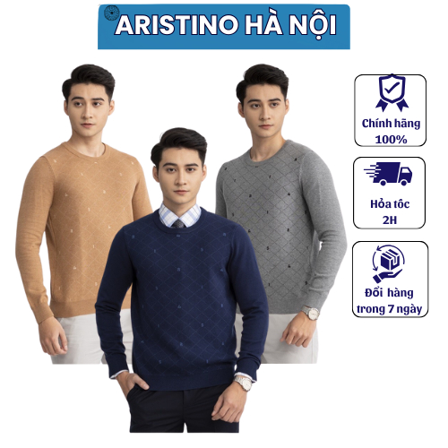 เสื้อสเวตเตอร์ผู้ชาย Aristino ของแท้ นุ่มลื่น คอกลม เนื้อบางเบา AWO004W2