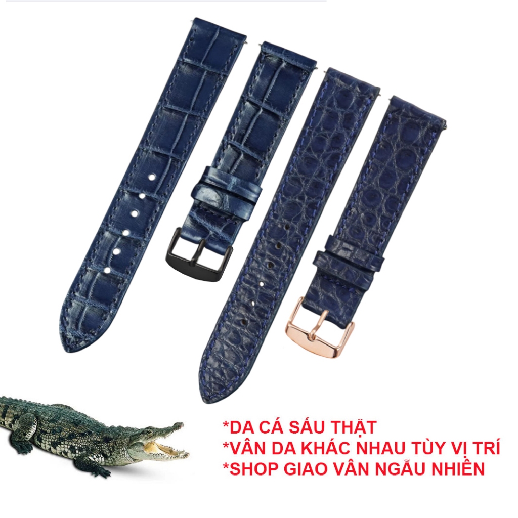 (สีกรมท่า-Form Slim) คุณภาพสูง REAL CROCODILE สายนาฬิกาหนังพร้อมเข็มกลัดหลายขนาด 10 12 13 14 15 16 17 18 19 20 21 22 24mm