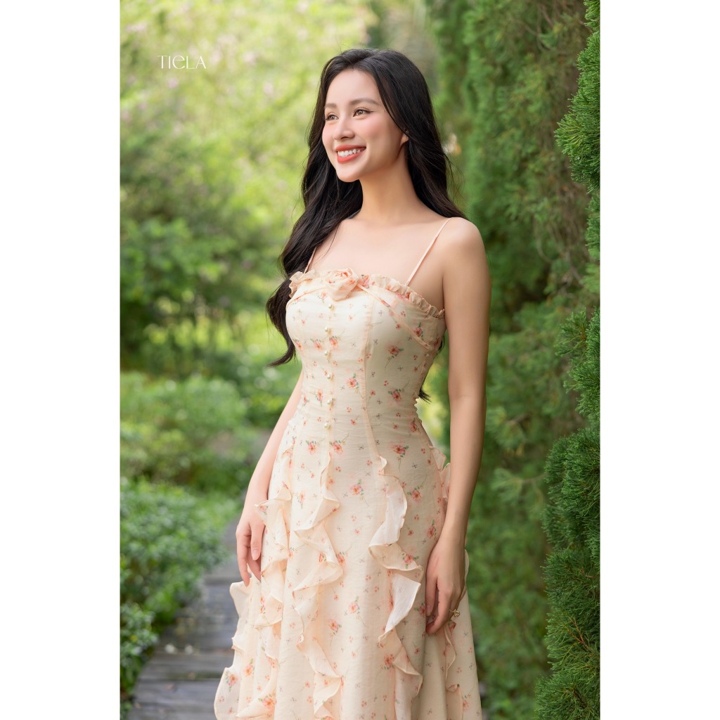 Tiela Long ruffle Dress - Cerise Dress