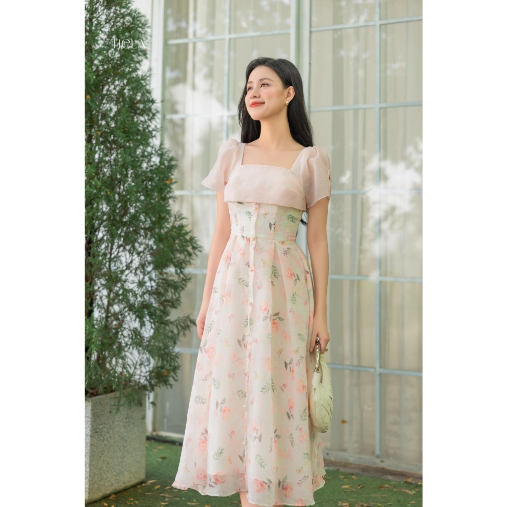 Tiela เดรสคอเหลี่ยมลายดอกไม้ -Fiona Dress