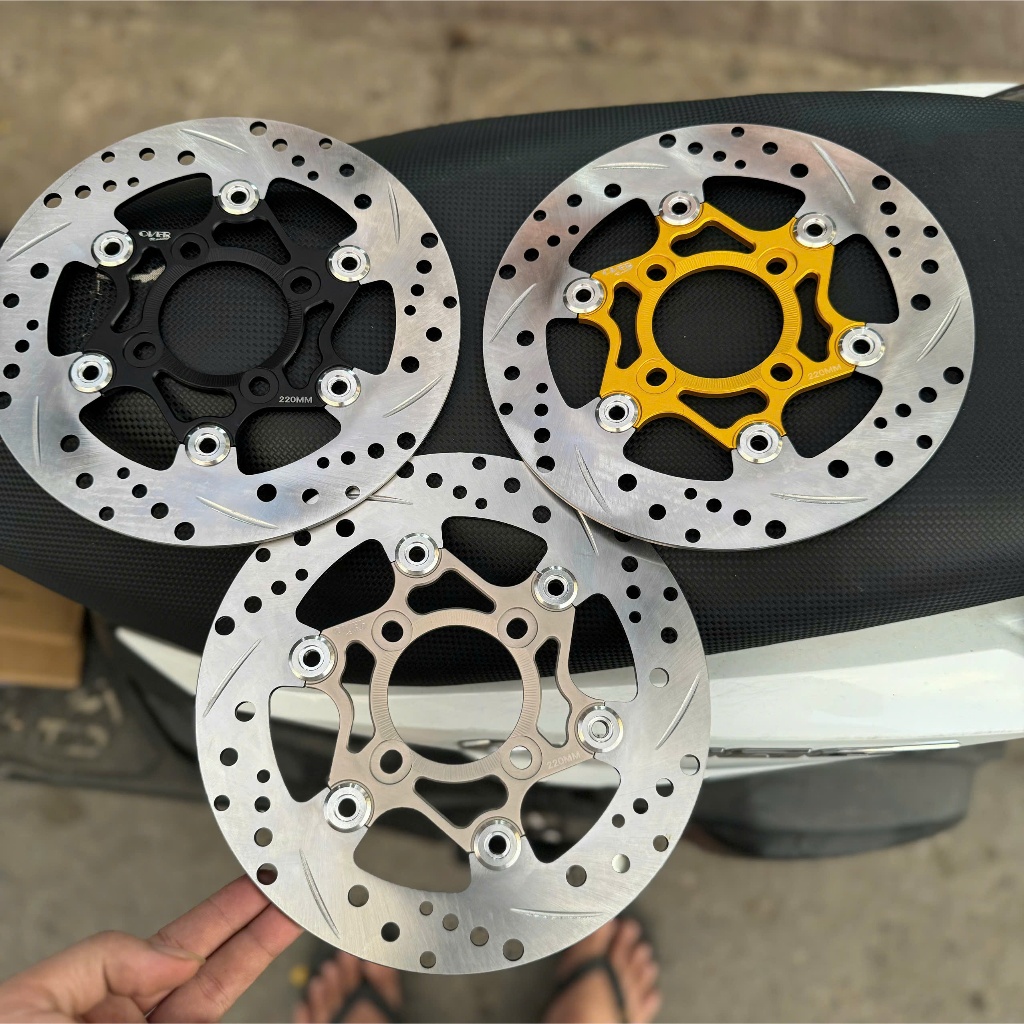 จานเบรค Over Racing V3 220 มม. ของแท้พร้อมแหวนสแตนเลส 304 6 ชิ้น